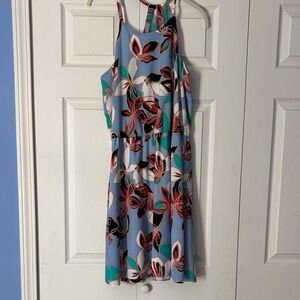 Cooper & Ella Vibrant Floral Midi Dress - Blue and Red